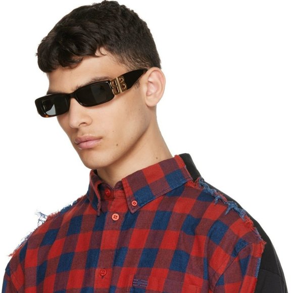 Balenciaga Men Sunglasses Havana Gold Logo Green Rectangle BB0096S 002 NEW - Picture 11 of 13